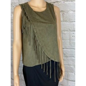 YA Los Angeles Green Top with Front Flap and Trim Size LARGE Sleeveless Top